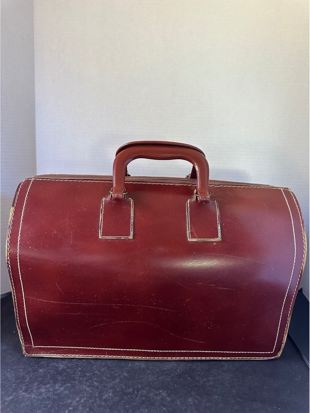 Vintage Burgundy Doctor Style Travel Bag 11 x 16 Faux Leather Carry Case